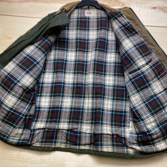 VINTAGE Viyella Jacket 42 Olive Green Wax Coat Empire Collection England Made - Picture 12 of 16